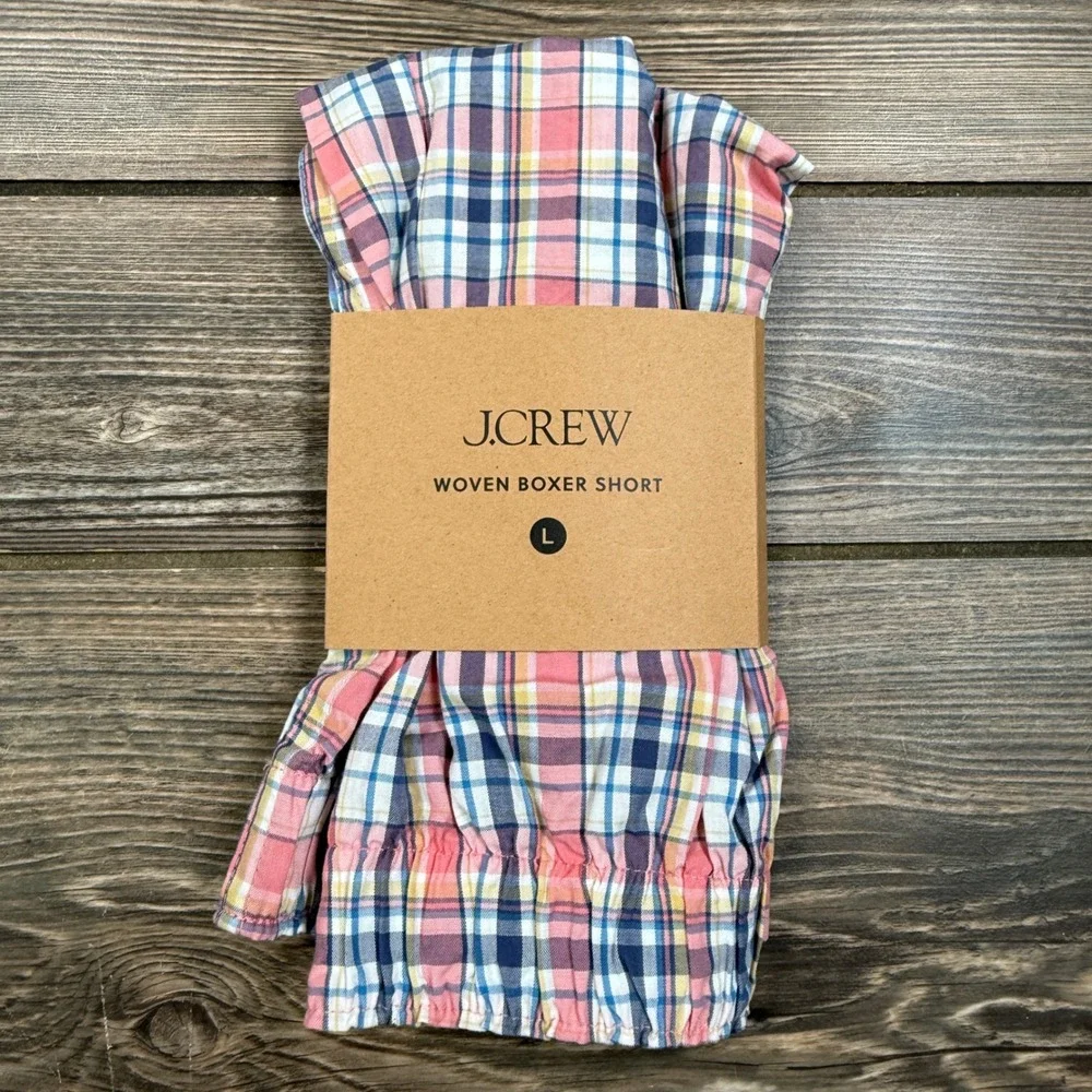 J.Crew Mens Size Large Woven Boxer Short Pink Blue Yellow Plaid CT735 New